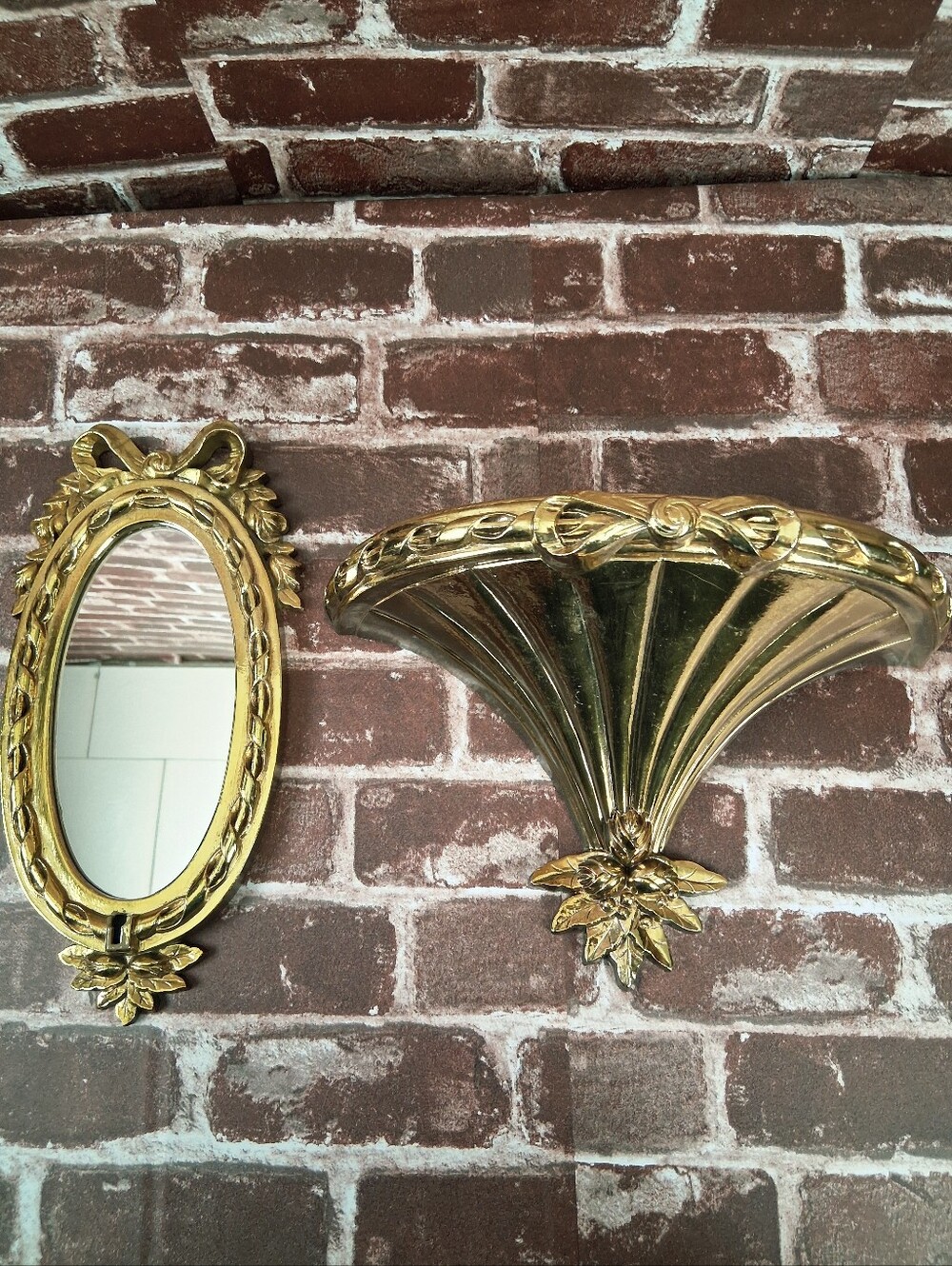 Vintage Shelf & Mirror Burwood 90s Hollywood Regency Shiny Gold Lightweight